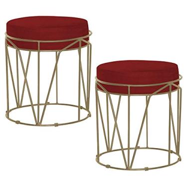 Imagem de Kit 2 Puffs Decorativo Sala de Estar Base Gold Chloe Veludo Vermelho - Gran Belo
