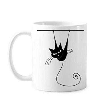Imagem de Climb Rail Caneca de cerâmica para café e porcelana de gato preto Dia das Bruxas
