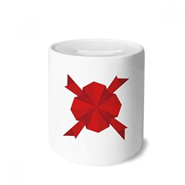 Imagem de DIYthinker Caixa de moedas vermelha abstrata decoração de Natal origami caixa de cerâmica porta-moedas presente de cofrinho