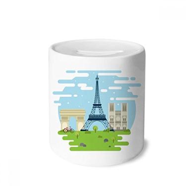 Imagem de DIYthinker Caixa de moedas de cerâmica com ilustração de marco da França da Torre Eiffel, presente de cofrinho