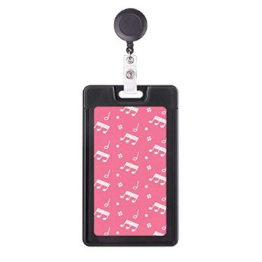 Imagem de Estojo retrátil para cartão de crachá com notas musicais diagonais rosa