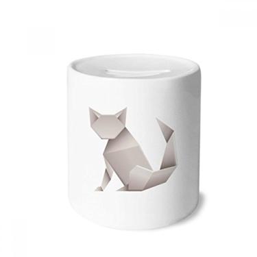 Imagem de DIYthinker Origami geométrico abstrato padrão de gato caixa de dinheiro caixa de cerâmica porta-moedas presente de cofrinho