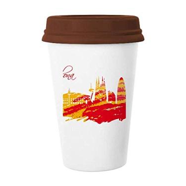 Imagem de Contorno da cidade Caneca Barcelona Vermelha Amarela Caneca de Café Copo de Cerâmica Copo