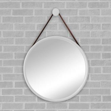 Imagem de Espelho Redondo Decorativo Adnet 60cm Moldura Alumínio Branco Com Alça