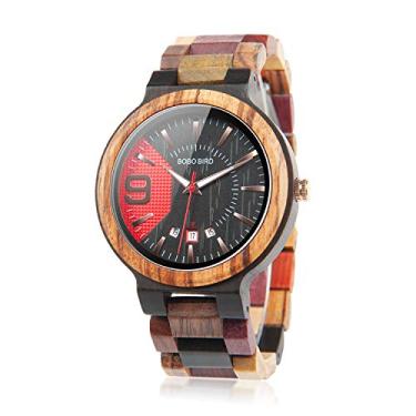 Imagem de Relógio masculino Bird de madeira colorido, analógico, quartzo, mostrador de data, de madeira, relógio de pulso casual feito à mão com caixa de presentes para homens