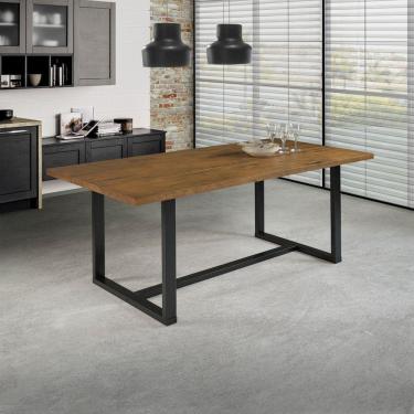 Imagem de Mesa Jantar 183x92cm Tampo Madeira Maciça Lumber Yescasa Marrom/Preto