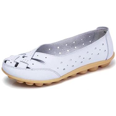 Imagem de Fangsto sapato feminino de couro bovino sapato mocassim sem salto sandálias sem cadarço, Branco, 9