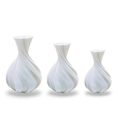 Imagem de Kit 3 Vasos Jarros decorativos para plantas artificiais - Modelo Vasos/Jarros Espirais (Branco)