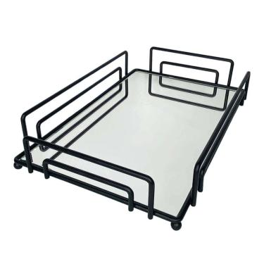Imagem de Bandeja Espelhada Decorativa Retangular 30x20cm Preto Fosco Banheiro Aparador Vienna