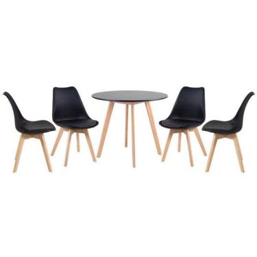 Imagem de KIT - Mesa de jantar redonda 90 cm preto + 4 cadeiras estofadas Leda preto