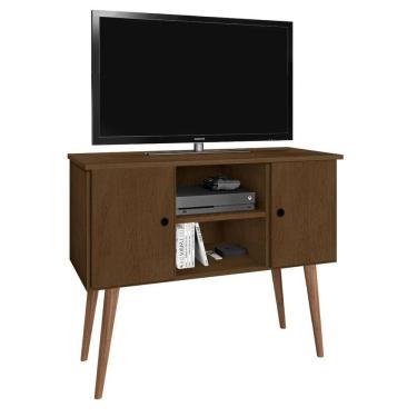 Imagem de Rack Bancada Retro TV Até 40 Polegadas Com Portas Nichos E Pés Em Madeira Viena