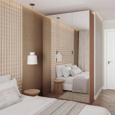 Imagem de Guarda Roupas Modulado com Espelho 3 Portas com Cabideiro Hera Cabecasa Madeiramadeira Louro/branco Geada/preto