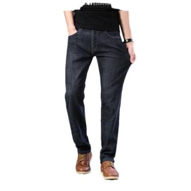 Imagem de Calças jeans calças jeans de pelúcia e jeans grosso para homens no inverno ajuste reto solto stretch casual calças longas para homens, Preto, 28-29