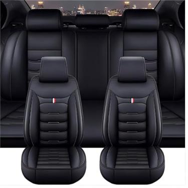Imagem de Conjunto completo de capas de assento de carro para Fiat 500 (2007) 2007 2008 2009 2010 2011 2012 2013 2014 2015 2016, 5 assentos antiderrapantes à prova d'água respirável protetor de assento de couro acessório, preto