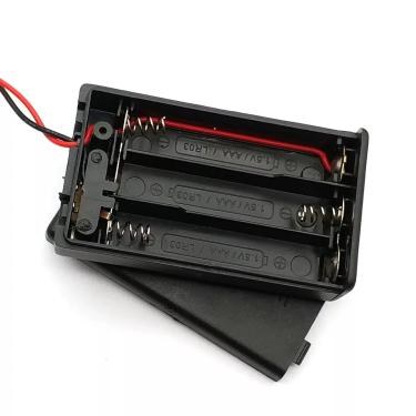 Imagem de AAA Battery Storage Cover Box  Suporte de plástico com interruptor ON/OFF e fio Leads  preto  3 Pcs