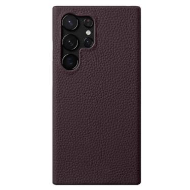 Imagem de HAZARA Capa à prova de choque para Samsung Galaxy S24 Ultra/S24 Plus/S24, capa de couro de vaca genuíno para negócios ultra fina e leve, roxa, S24 Plus