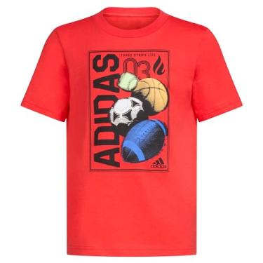 Imagem de adidas Camiseta esportiva de manga curta grande para meninos, Global, vermelho brilhante, 6