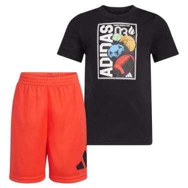 Imagem de adidas Conjunto de 2 peças de camiseta de manga curta e shorts de poliéster para meninos, preto e vermelho, 3 crianças pequenas, Preto e vermelho, 3 Anos