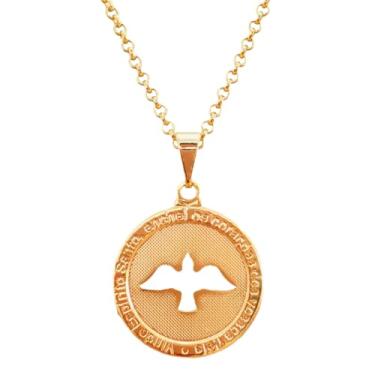 Imagem de Genérico, Colar Cordão Corrente Correntinha Gargantilha Feminina e Pingente Divino Espirito Santo Banhado a Ouro 18k