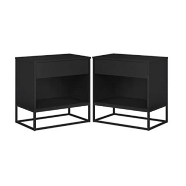 Imagem de Kit 2 mesa de cabeceira lateral Criados Malta Preto com Base de Ferro Preto