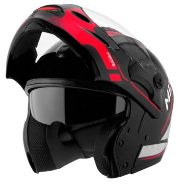 Imagem de Capacete de Moto Mixs MX Captiva Route Brilhante Com Viseira Interna Solar Óculos de Sol Articulado Escamoteável Robocop Cinza Com Vermelho (60)