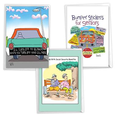 Imagem de NobleWorks Pacote sortido de 3 cartões bem-humorados de aniversário com envelopes (3 modelos, 1 cada) Senior Life VC7957BDG-C1x3