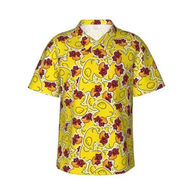 Imagem de Xiso Ver Camisa havaiana masculina manga curta casual camisa de praia casual de botão para festa de verão na praia, Óculos de sol Duck With Star, XXG