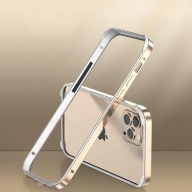 Imagem de Capa protetora de alumínio de aviação leve para iPhone 13 12 11 14 15 Pro Max 15Pro X XR XS 7 8 6 Plus Acessórios de moldura de silicone de luxo, ouro BK, para iPhone 12 Pro