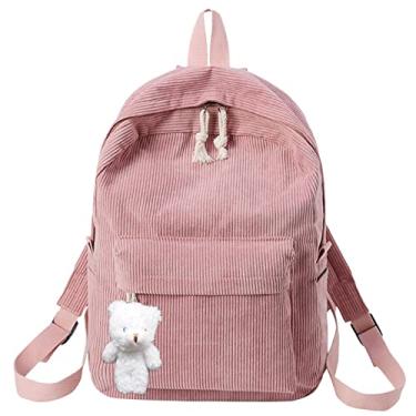 Imagem de Mochila casual de veludo cotelê para estudante, bolsa feminina, jovem, simples, moderna, bolsa de ombro fina para laptop, rosa, One Size