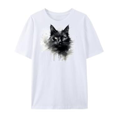 Imagem de Qingyee Camisetas Gothic Black Crow, Black Raven Camiseta com estampa Blackbird para homens e mulheres., Gato-branco, P