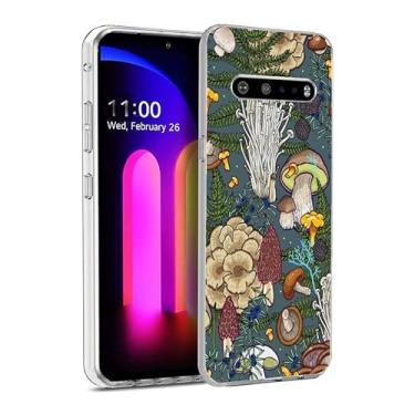 Imagem de PINPNPZ Capa compatível com LG V60 ThinQ - Capa de TPU macio à prova de choque com design de planta natural e floresta cogumelo para mulheres, meninas, meninos e homens