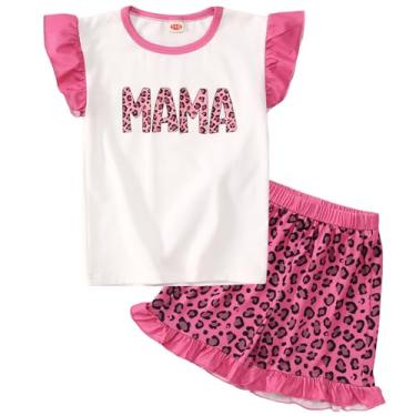 Imagem de SOFEON Conjunto de 2 peças de camisetas infantis para o dia das mães, manga com babados, leopardo, para bebês e meninas, Rosa, 2-3 Anos