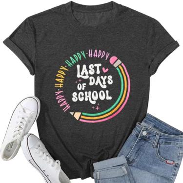 Imagem de Camiseta feminina Last Day of School para professoras com estampa divertida de formatura para professores, presentes para o dia do professor, Cinza escuro, M