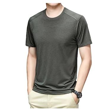 Imagem de Camiseta masculina atlética de manga curta malha respirável camiseta de treino suave de secagem rápida, Cinza escuro, 5G
