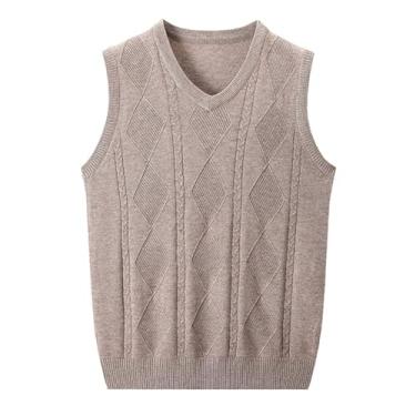 Imagem de Suéter masculino grosso fino gola V tricotado colete de malha pulôver sem mangas lã quente, Cor 1, G