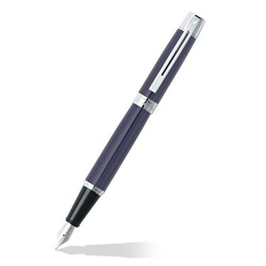 Imagem de Sheaffer 300, azul brilhante, acabamento de placa cromada, caneta-tinteiro: ponta média (E0932853)