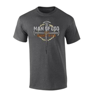 Imagem de Camiseta masculina de manga curta cristã Dia dos Pais Homem de Deus Cruz Marido e Pai, Cinza mesclado, GG