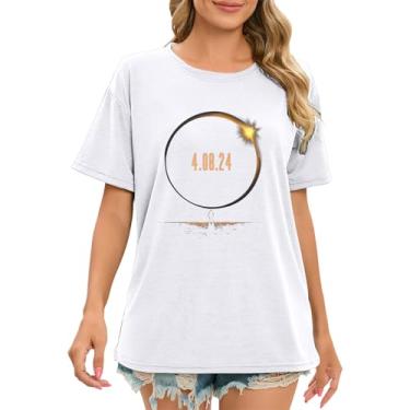 Imagem de PKDong Camiseta feminina casual Eclipse solar total 2024 camiseta com estampa engraçada de eclipse do sol camisetas de manga curta gola redonda, Z02 Branco, GG