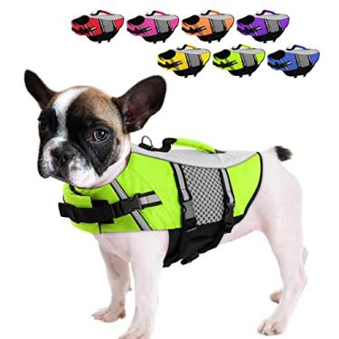 Imagem de Queenmore Colete salva-vidas para cães colete de natação para cães pequenos médios colete salva-vidas de neoprene leve refletivo para cães para passeios de caiaque verde, G