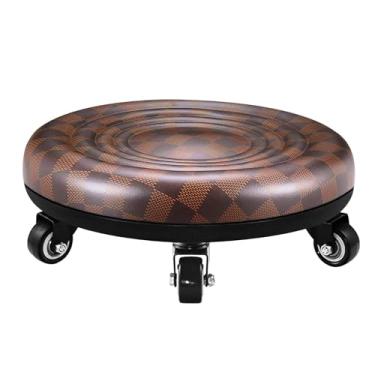 Imagem de Lanstics Banco de assento baixo com rodas giratórias universais, cadeira de couro com rodas para atividades físicas em casa, escritório (marrom)