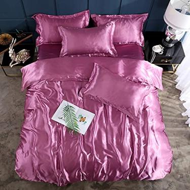 Imagem de Conjunto de cama de cor sólida rayon conjunto de capa de edredom jogo de cama de casal solteiro (cor: E, tamanho: Queen Size 3 peças) (preto king size 4 peças)