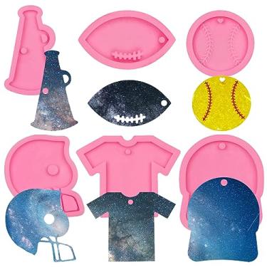 Imagem de Molde de silicone de beisebol, bola esportiva, chaveiro, 6 peças, capacetes de futebol de voleibol, camiseta megafone, moldes de chaveiro de resina, enfeite de bolo de cupcake, decoração de bolo,
