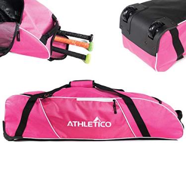 Imagem de Athletico Bolsa de beisebol com rodinhas - Bolsa de taco com rodas para equipamentos de softball e softball, para jovens, crianças e adultos (rosa)