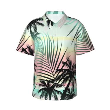 Imagem de Xiso Ver Camiseta masculina havaiana com bandeira dos EUA, manga curta, casual, praia, verão, praia, festa, Palmeira tropical de verão, GG