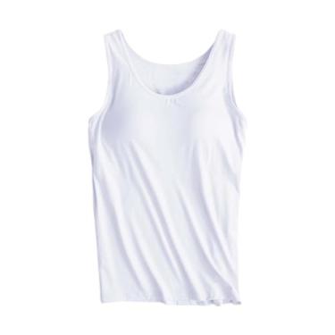 Imagem de Camiseta feminina de algodão, sutiã embutido, sem mangas, confortável, elástica, ioga, academia, treino, alças ajustáveis, Prata, G