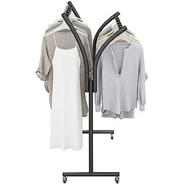 Imagem de Rack de roupas de metal, trilho de roupas resistentes sobre rodas, movimento de 360 ​​°, rack de roupas multifuncional, rack de roupas de moda, organizador de roupas domésticas, preto, 80x15