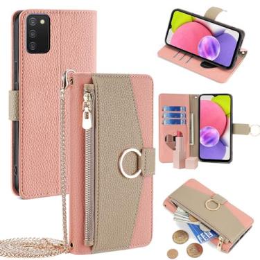 Imagem de YOUULAR Capa carteira com alça transversal compatível com Samsung Galaxy Note5, bolsa magnética com zíper, capa flip de couro PU à prova de choque com suporte rosa