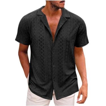 Imagem de Camisetas masculinas de manga curta outono inverno gola tartaruga recorte ilhós cardigã simples camisas masculinas 2024 Y2K, P-170 Preto, M