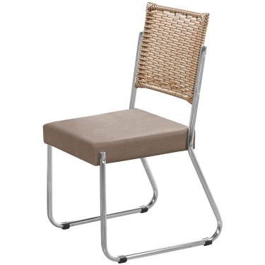Imagem de Cadeira de Jantar Aço Nobre Claudia com Encosto em Junco e Assento Estofado Revestido em Courino Sintético