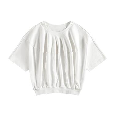 Imagem de Camiseta pequena fresca simples algodão puro gola redonda cor sólida solta DCTY9776, Branco, M